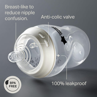 Tommee Tippee Natural Start 12 Piece BPA Free Bottle Set, Includes 2 x 5 oz, 3 x 9 oz, 1 x 11 oz Bottles, Newborn 0+ Months, Slow, Medium & Thicker Flow Breast-Like Nipples, Cleaning Brush, Clear