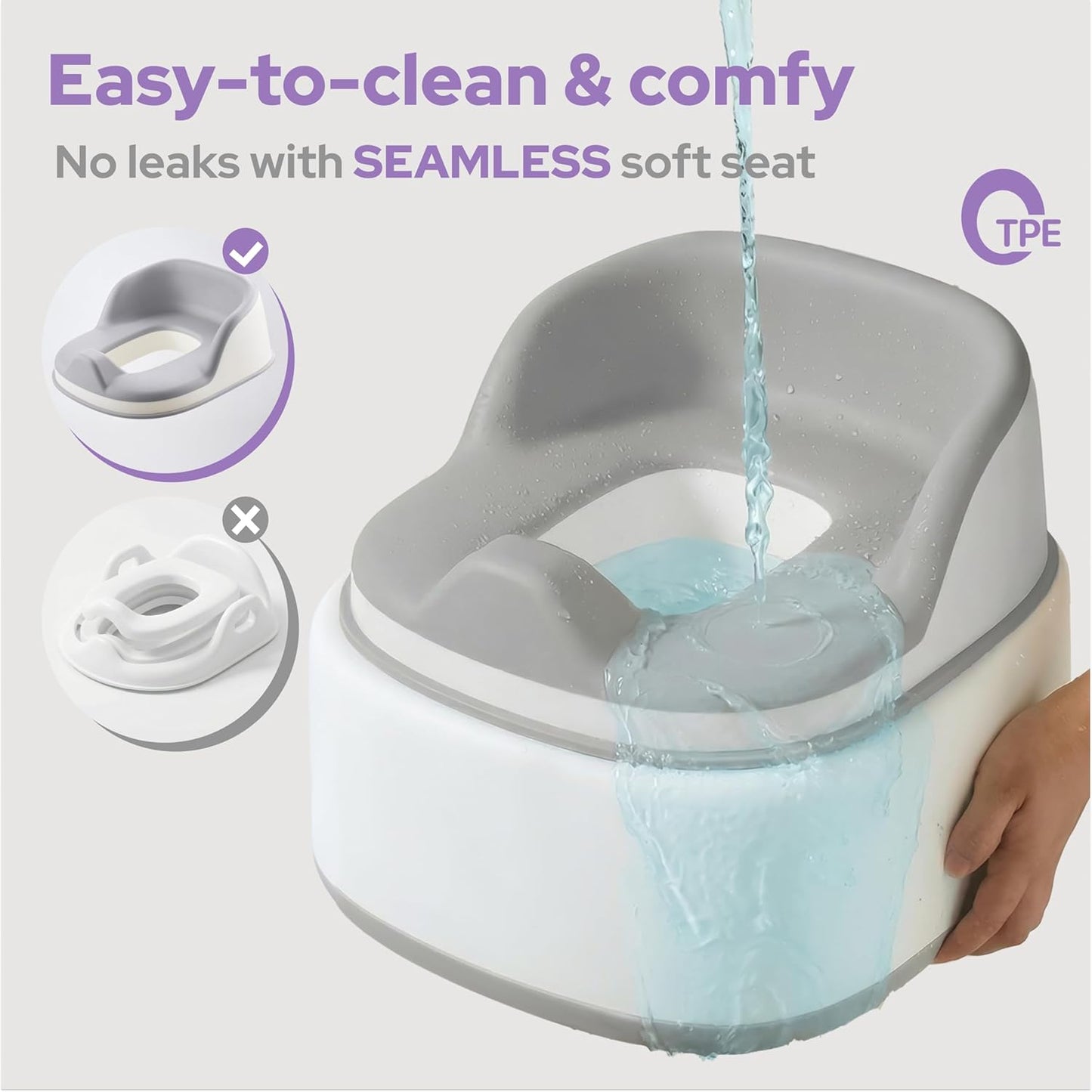 lalalark 3-in-1 Toddler Potty Training Toilet, Baby Potty Training Seat & Step Stool with Seamless TPE Seat, Extended Splash Guard, Easy-Clean Non-Absorbent Chair Toilet Trainer for Home Travels