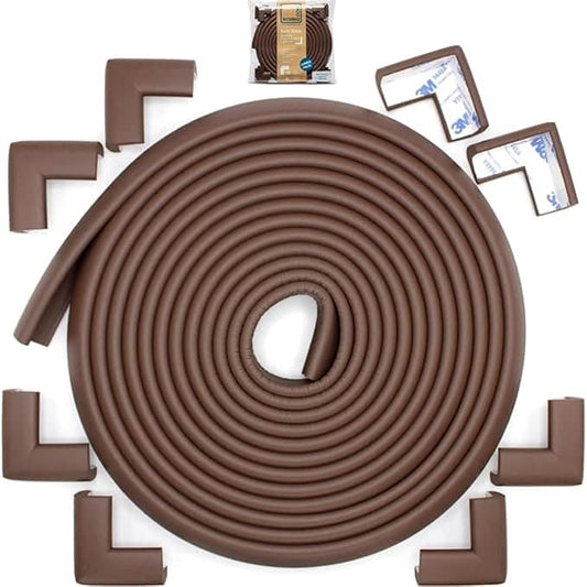 Roving Cove Slimfit Corner Edge Protector for Baby Proofing (Small 18ft Edge 8 Corners), Furniture Safety Bumper Guard, Soft NBR Rubber Foam, 3M Adhesive, Coffee Brown
