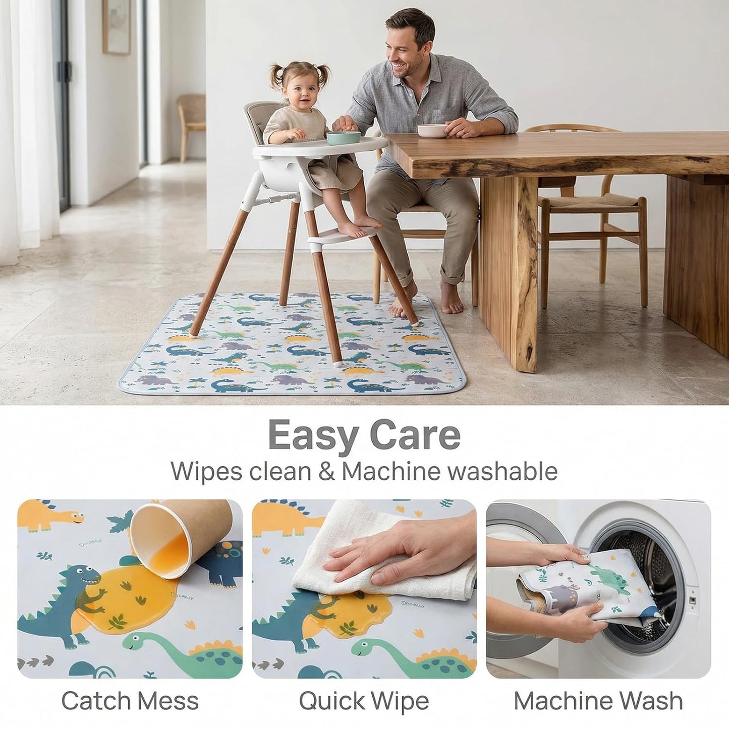 Splat Mat for Under High Chair/Arts/Crafts by CLCROBD, 51" Baby Anti-Slip Food Splash and Spill Mat for Eating Mess, Waterproof Floor Protector and Table Cloth