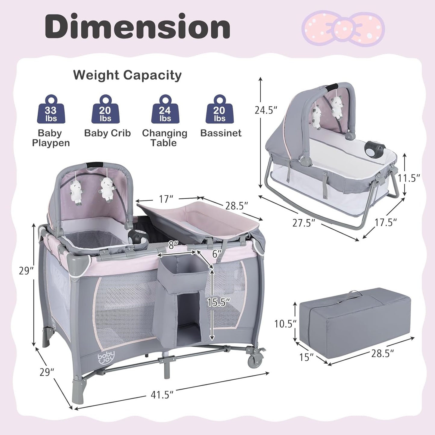 BABY JOY 5 in 1 Pack and Play, Portable Nursery Center Baby Playard w/Bassinet & Diaper Changing Table, Bag, Infant Bassinet Crib Activity Center for Baby Toddlers Indoor Outdoor (Royal Blue, Classic)