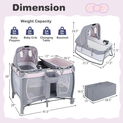 BABY JOY 5 in 1 Pack and Play, Portable Nursery Center Baby Playard w/Bassinet & Diaper Changing Table, Bag, Infant Bassinet Crib Activity Center for Baby Toddlers Indoor Outdoor (Royal Blue, Classic)