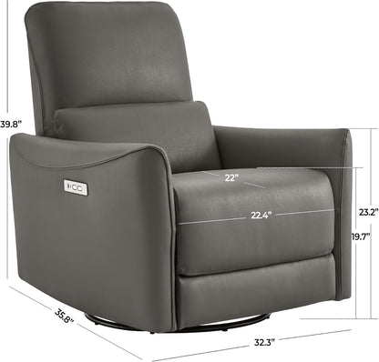CHITA Power Recliner Chair Swivel Glider, FSC Certified Upholstered Living Room Nursery Reclining Sofa Chair with Lumbar Support, Linen