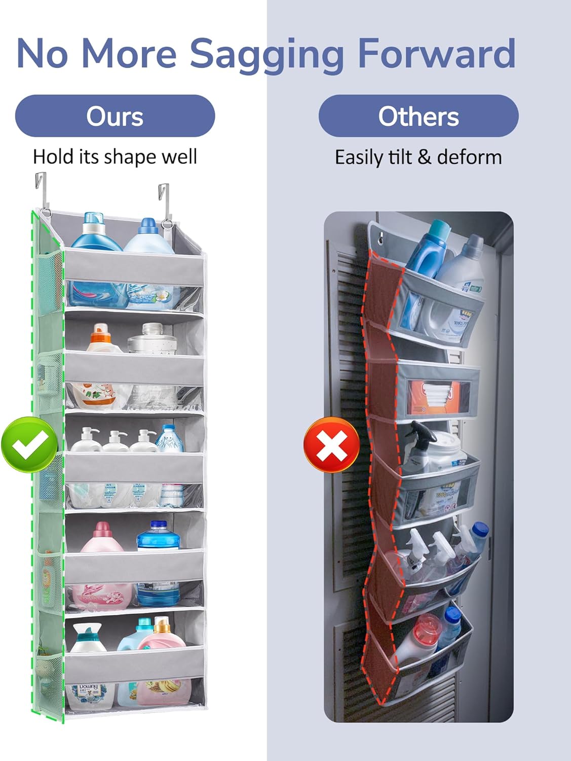 ULG 1 Pack Over Door Organizer with 5 Large and 10 Mesh Side Pockets, 44 lbs Weight Capacity Hanging Storage with Clear Window Kids Toys, Shoes, Diapers, Dark Grey, 5 Layers