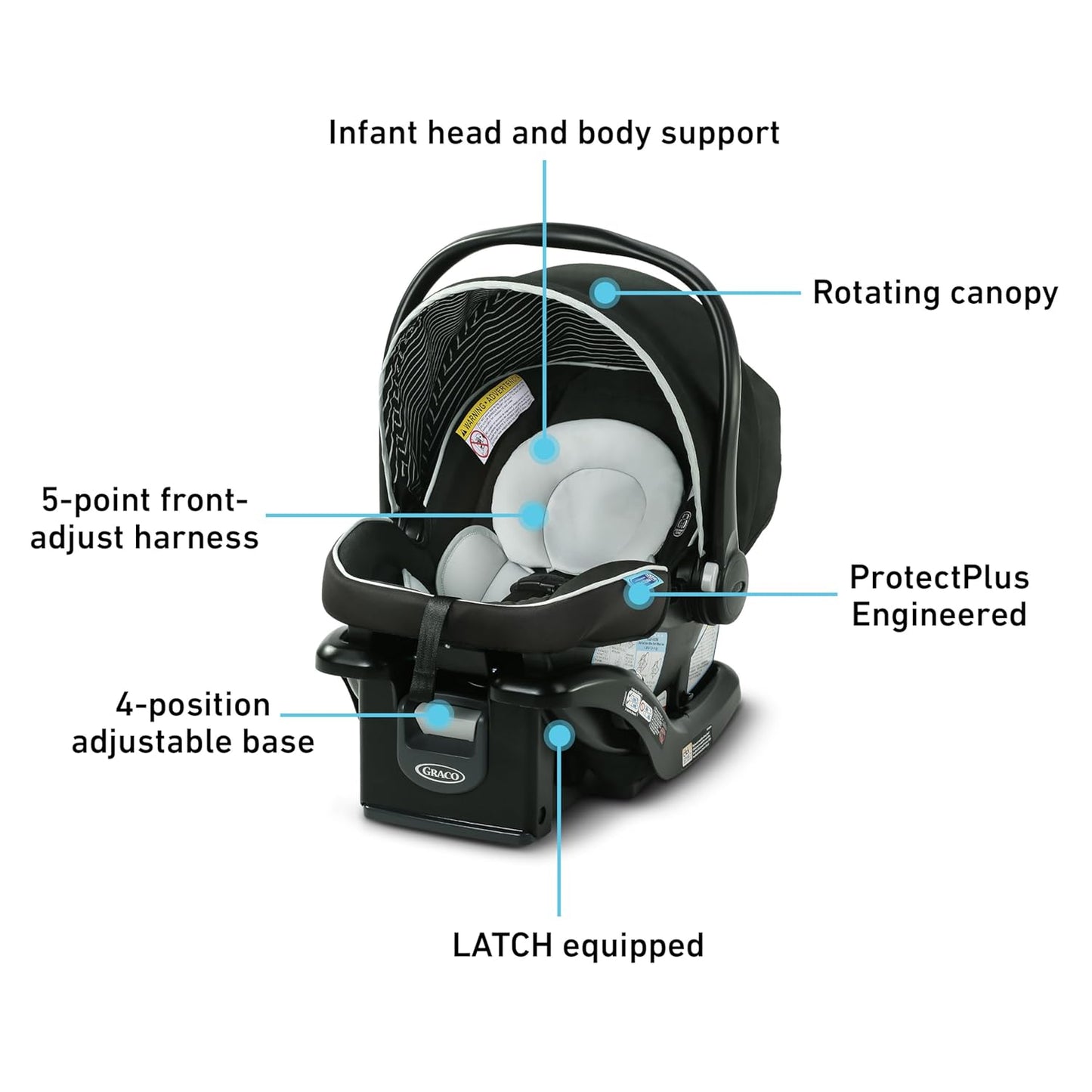 Graco® SnugRide Lite LX Infant Car Seat, Lightweight Rear-Facing Seat for Babies 4–30 lb, 4-Position Adjustable Base, LATCH Installation & ProtectPlus Engineered, Studio