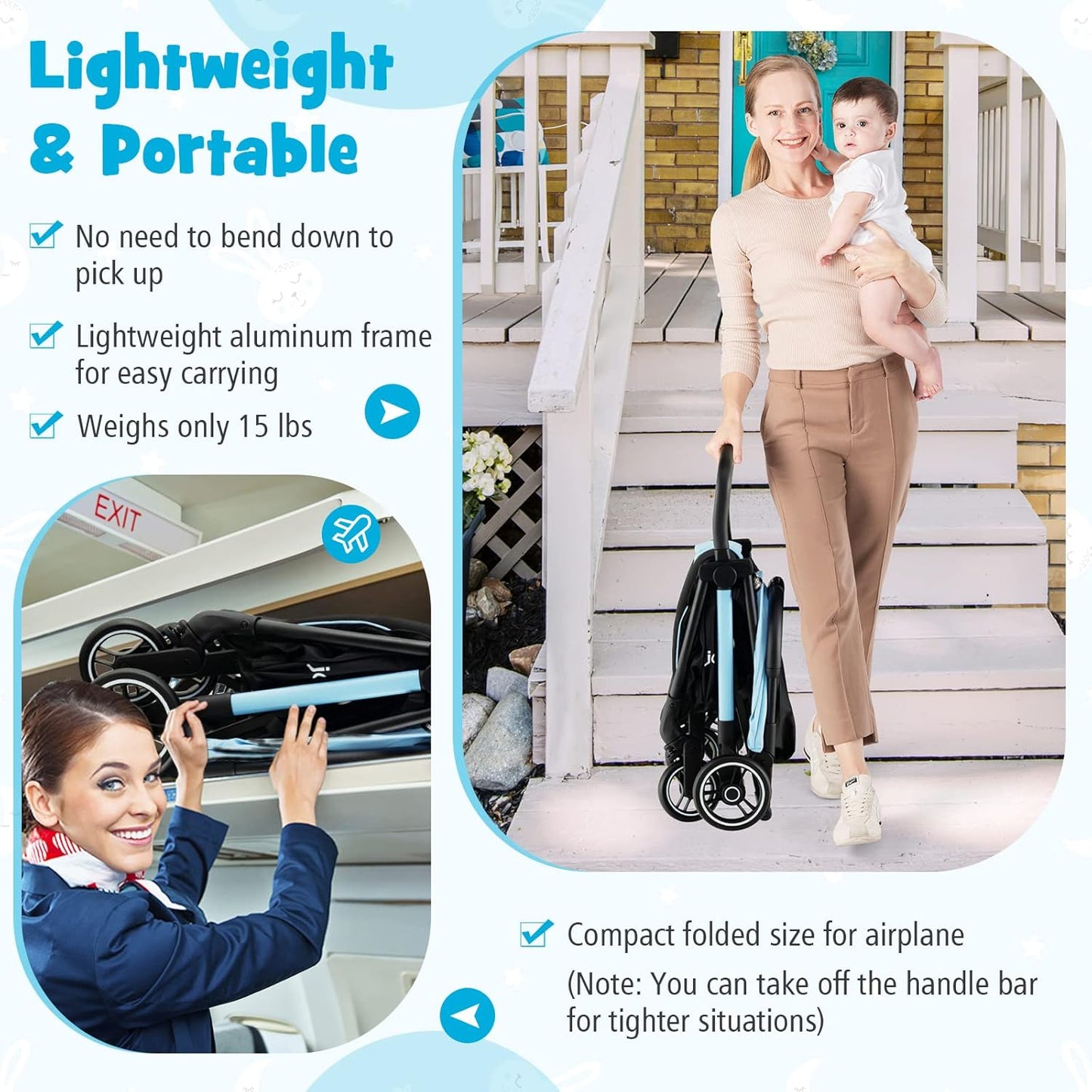 BABY JOY Lightweight Baby Stroller, Compact Travel Stroller for Airplane, Infant Toddler Stroller w/Adjustable Backrest & Canopy, Storage Basket, Self Standing Gravity Fold, Aluminium Frame (Pink)
