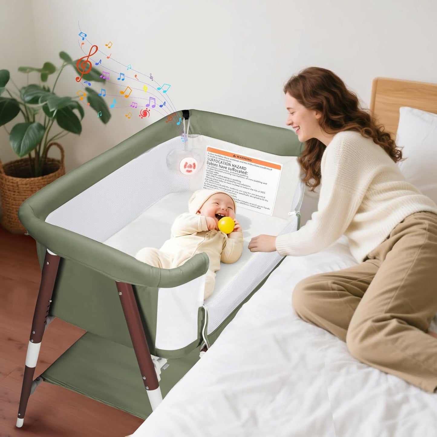 Baby Bassinet, 3 in 1 Bedside Bassinet Sleeper for Newborn, Portable Baby Crib with 4 Detachable Wheels & Adjustable Height, Breathable Mesh & Mattress, Mosquito Net& Storage Basket (Grey)