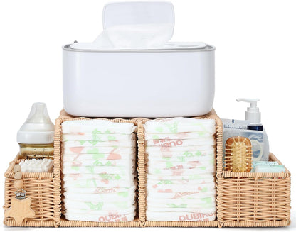 Diaper Caddy Organizer, Hand Rattan Nursery Storage Basket for Baby Essentials, Baby Changing Table Organizer Perfect Nursery Assistant (Natural Light Woven - Style 1, M)