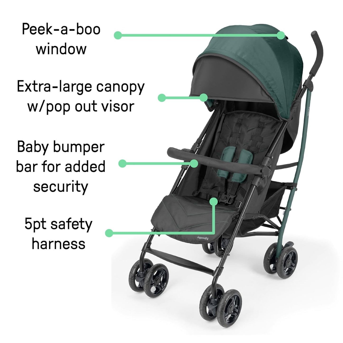 Ingenuity 3Dlite Convenience Stroller, Gray – Lightweight Stroller with Aluminum Frame, Large Seat Area, 4 Position Recline, Extra Large Storage Basket – Infant Stroller for Travel and More