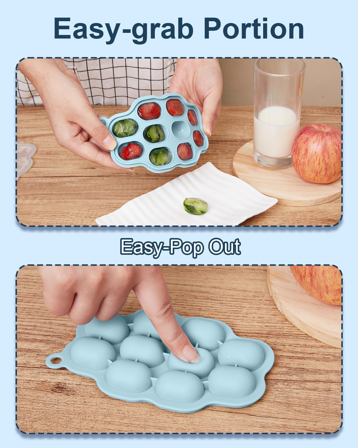 KingKam Baby Food Freezer Trays with Lids (2 Pack), Silicone Nibble Freezer Tray, Breastmilk Popsicle Molds, Baby Food Storage Containers Ice Cube Tray Maker