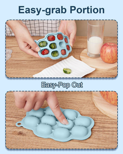 KingKam Baby Food Freezer Trays with Lids (2 Pack), Silicone Nibble Freezer Tray, Breastmilk Popsicle Molds, Baby Food Storage Containers Ice Cube Tray Maker