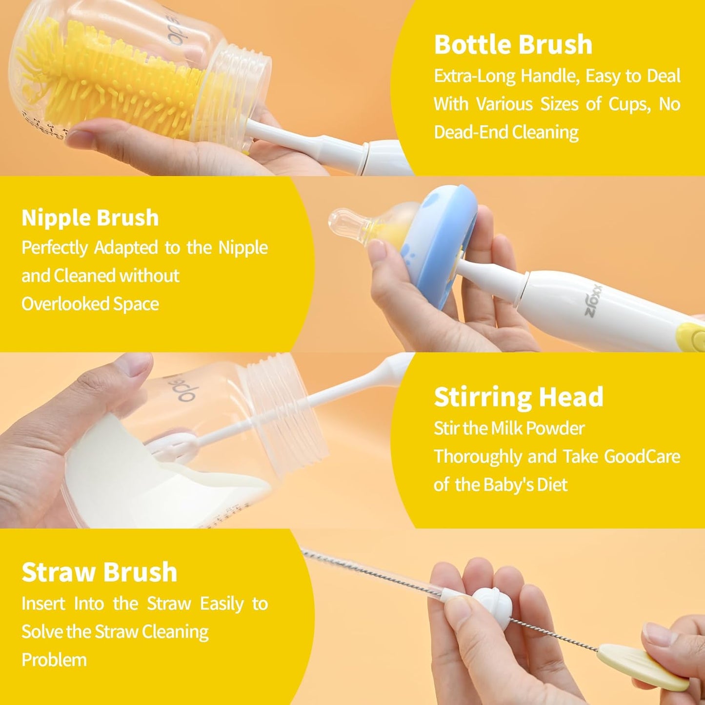 Electric Bottle Brush Cleaner, Portable Electric Baby Bottle Brush Cleaner for Travel, Rechargable Travel Bottle Cleaner Kit with Nipple & Straw Brush, Perfect Mom Essentials After Birth Gift, Green