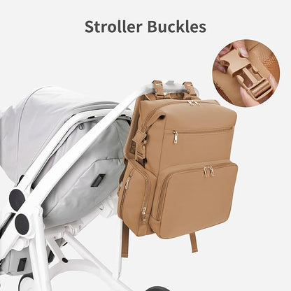 CEI-CEI Neoprene Diaper bag Backpack Waterproof Baby Changing Bags for Mom and Dad with Changing Pad Large Travel Maternity Tote with Insulated Pockets and Organised Compartments (Oat)