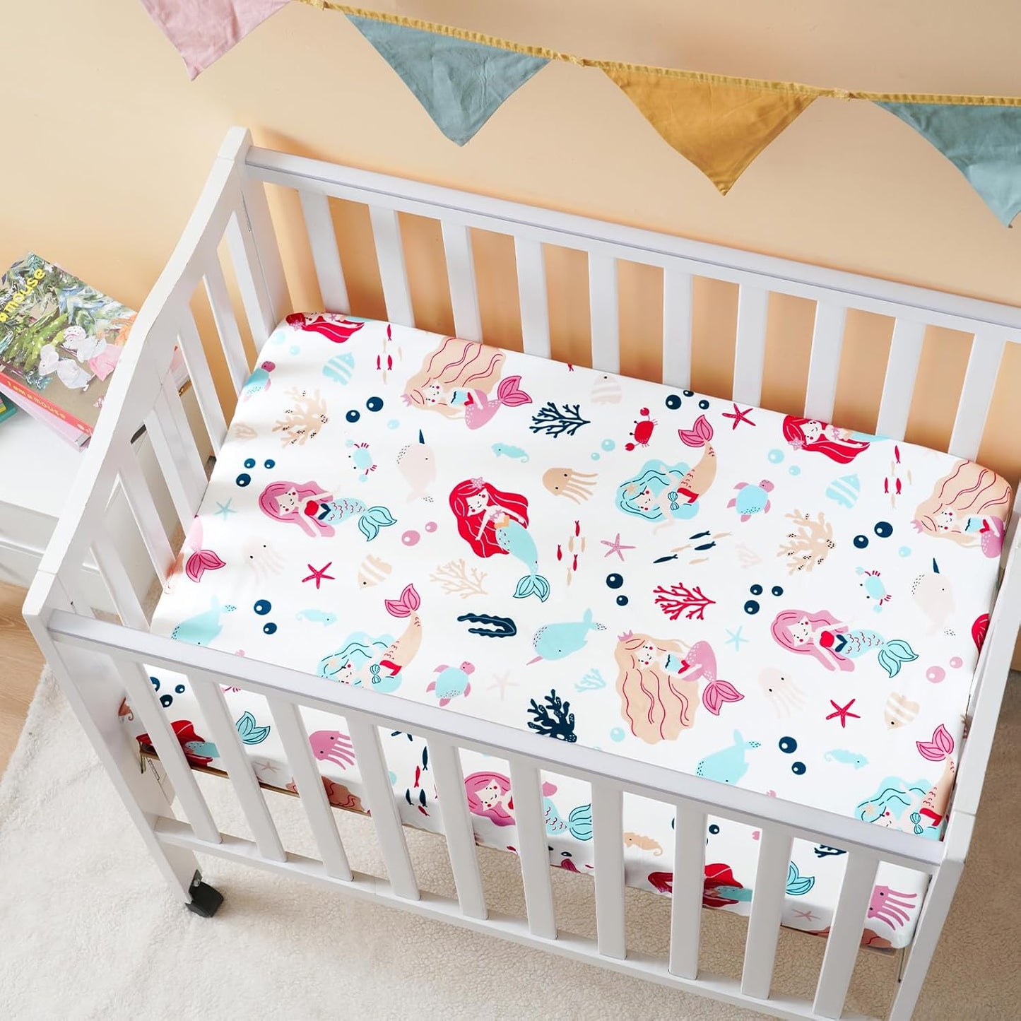 PHF 3 Pack Soft Mini Crib Sheets, Floral & Animal Pack N Play Sheets for Baby Boys Girls, No Slip Universal Fit for Pack N Play, Playard, Portable and Mini Crib Mattresses,Floral & Animal