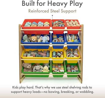 Humble Crew, Natural/Primary Kids' Toy Storage Organizer with 12 Plastic Bins, 34*35*15.5inch