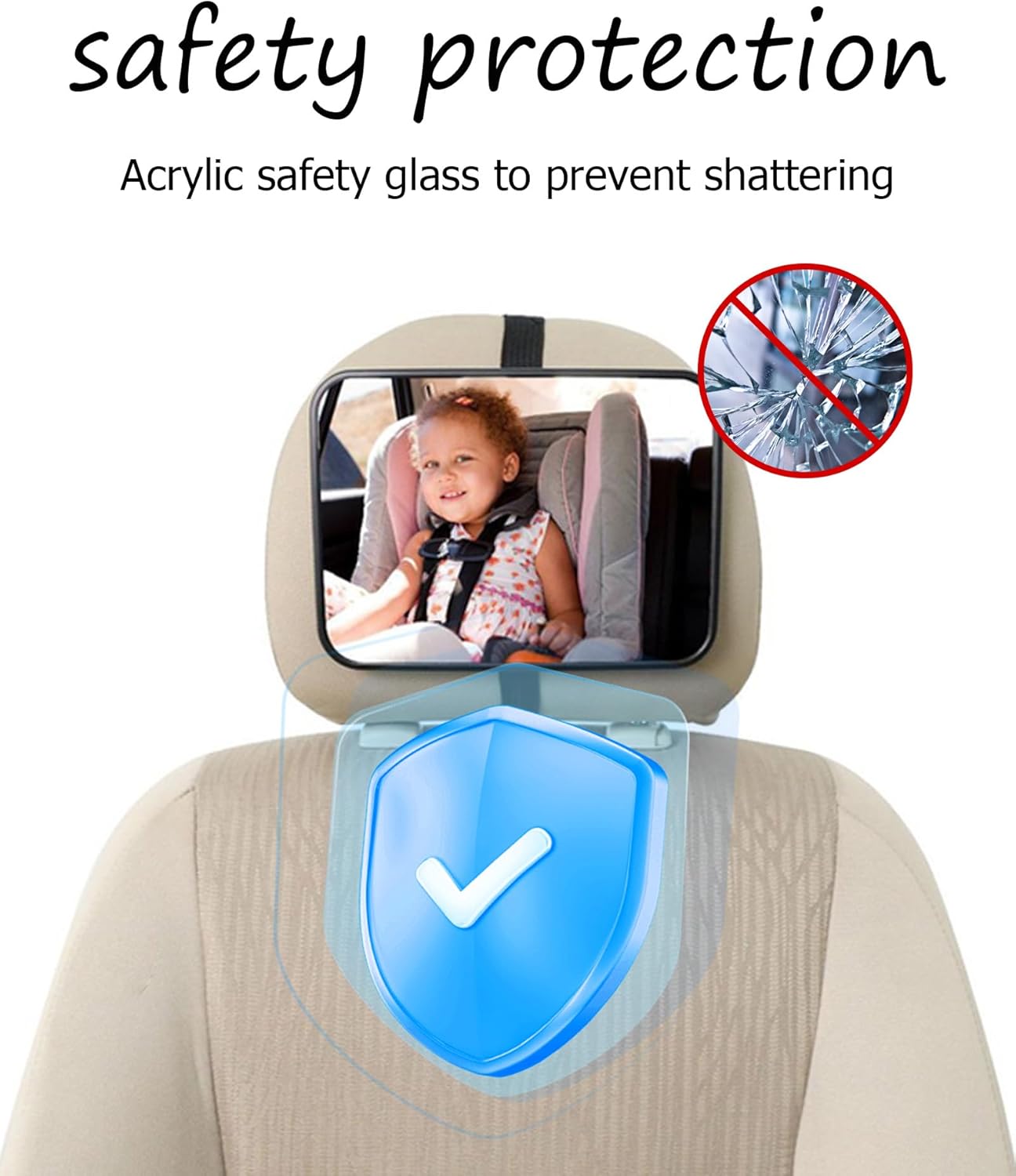 Universal Baby Car Mirror for Rear Facing Seats,Shatterproof Shockproof Acrylic, Crystal Clear Reflection, Fits All Cars SUVs Trucks Vans, Easy Tool-Free Setup