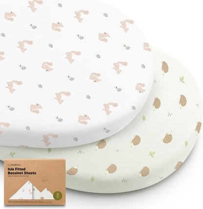 2-Pack Baby Bassinet Sheets Girl, Boy - 33x17 Viscose Derived from Bamboo Bedside Mattress Fitted Bassinet Sheets, Compatible with Halo Bassinest Swivel Sleeper, Baby Delight, Graco (Pecan)
