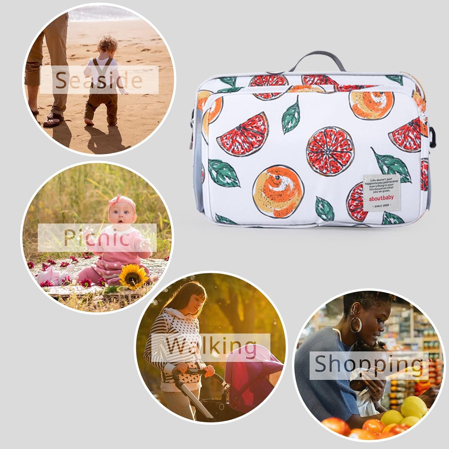 GOGOSO Baby Stroller Organizer Bag with Insulated Pocket, Universal Fit Most Strollers, Space for Diapers, Wipes & Toys, Flowers