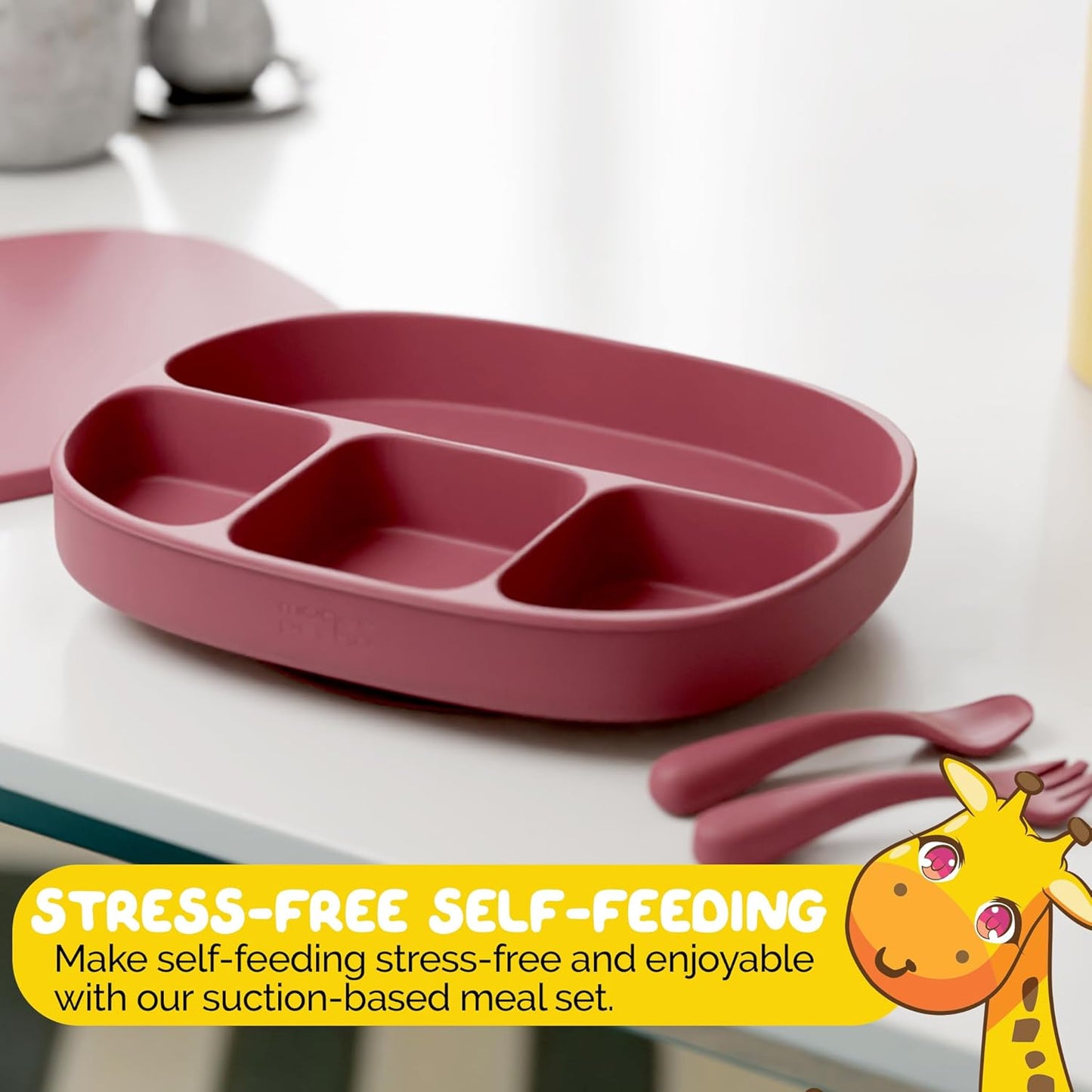 Toddler Necessities Baby Feeding Essentials Set for Baby in Green Color with Baby plates with Suction and Silicone Utensil Set - (3 Pieces)