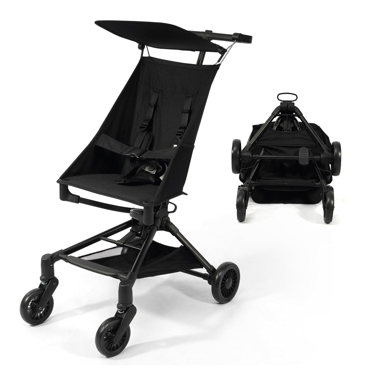 Lightweight Travel Stroller for Airplane,10.5 lbs Compact Foldable Baby Stroller with Sun Visor & Storage Basket,Convenience Airplane Strollers with Lockable Rear Wheels and Breathable Fabric,Midnight