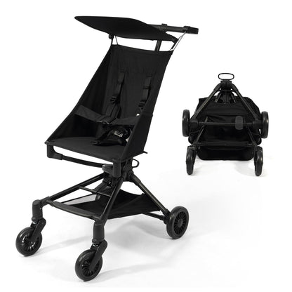 Lightweight Travel Stroller for Airplane,10.5 lbs Compact Foldable Baby Stroller with Sun Visor & Storage Basket,Convenience Airplane Strollers with Lockable Rear Wheels and Breathable Fabric,Midnight