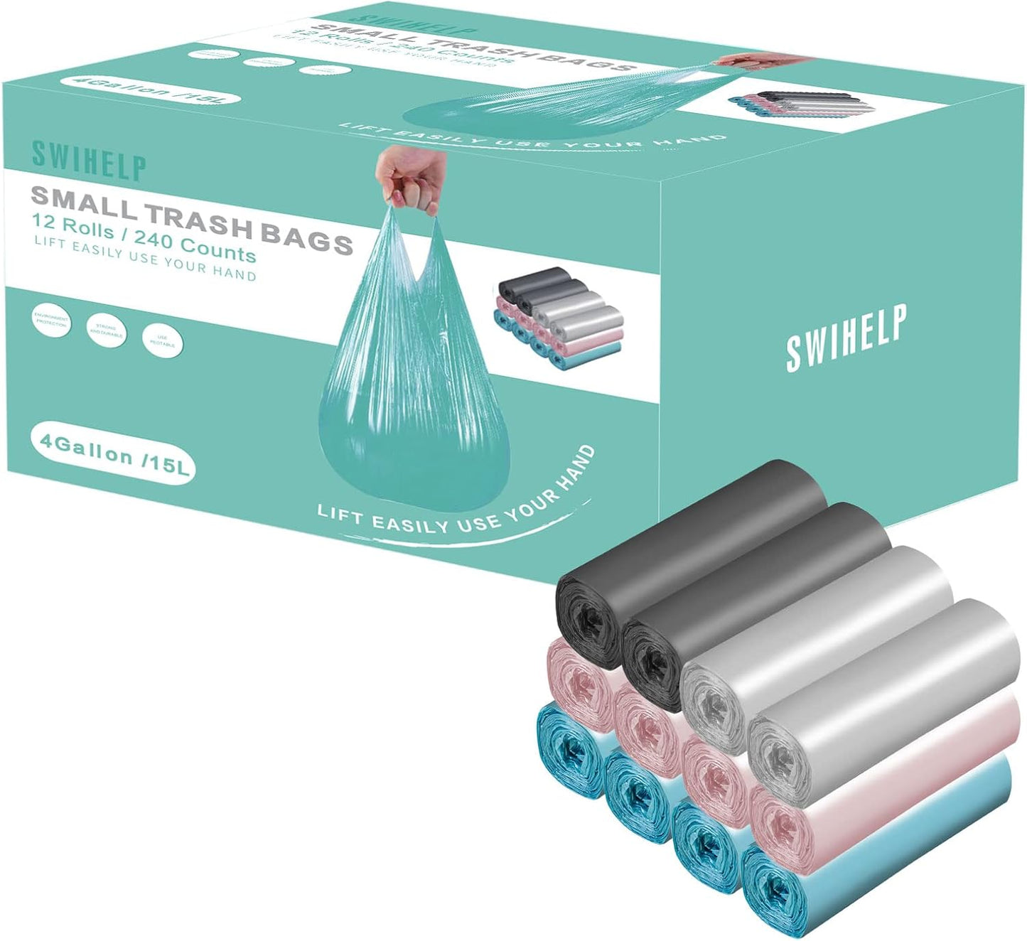 Handle Trash Bags 4 Gallon 100 Counts Small Garbage Bags for Office,Kitchen,Bedroom Waste Bin, Rubbish,Trash Can Liner