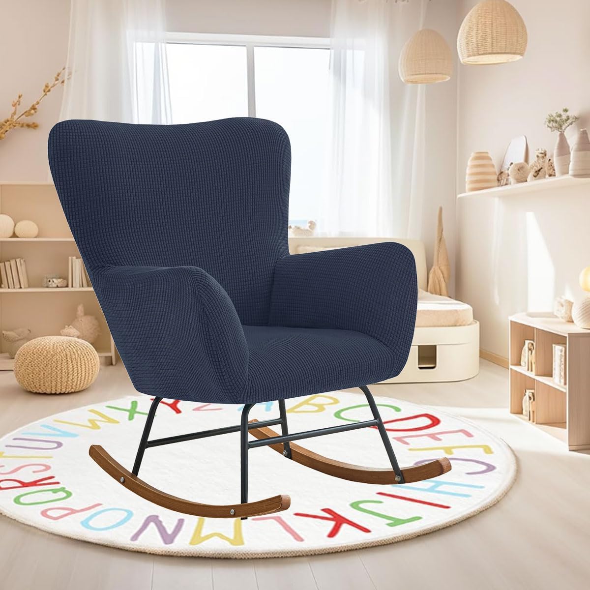 Levoberg Nursery Rocking Chair Cover Stretch Rocker Glider Chairs Cover Slipcovers Jacquard Rocking Accent Chair Cover Recliner Armchair Slipcover for Nursery Living Room Bedroom Office Black