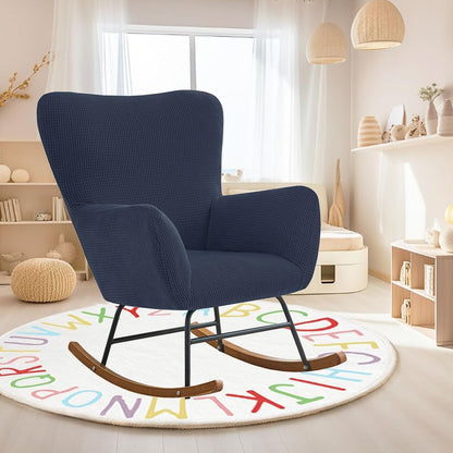 Levoberg Nursery Rocking Chair Cover Stretch Rocker Glider Chairs Cover Slipcovers Jacquard Rocking Accent Chair Cover Recliner Armchair Slipcover for Nursery Living Room Bedroom Office Black