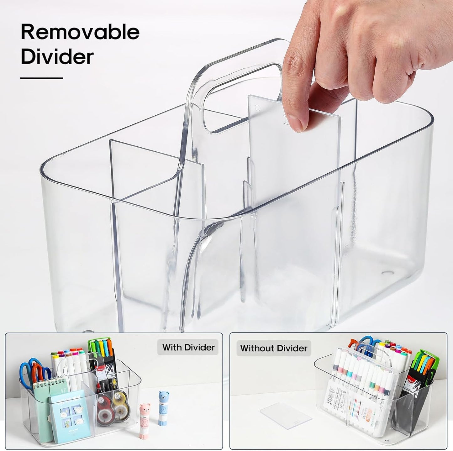 Multiuse Caddy Organizer with Handle, Portable Divided Plastic Tote Bin - Art Craft, Stationary Pen Marker Crayons, Makeup Hair Supplies Storage - Bathroom, Classroom, Dorm, Office, Desk Holder - Pink