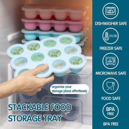 12x1.5oz Baby Food Storage Containers, Baby Food Freezer Tray with Clip Lid Gossamer Pink, Food Grade Silicone Freezer Trays for Purees & Vegetables