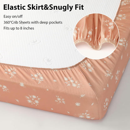 Baby Mini Crib Sheets Girl, Portable 38”x26” Pack and Play Sheets Fitted for Playard and Pack N Play Mattress, 3-Pack Soft Microfiber Pink Rainbow