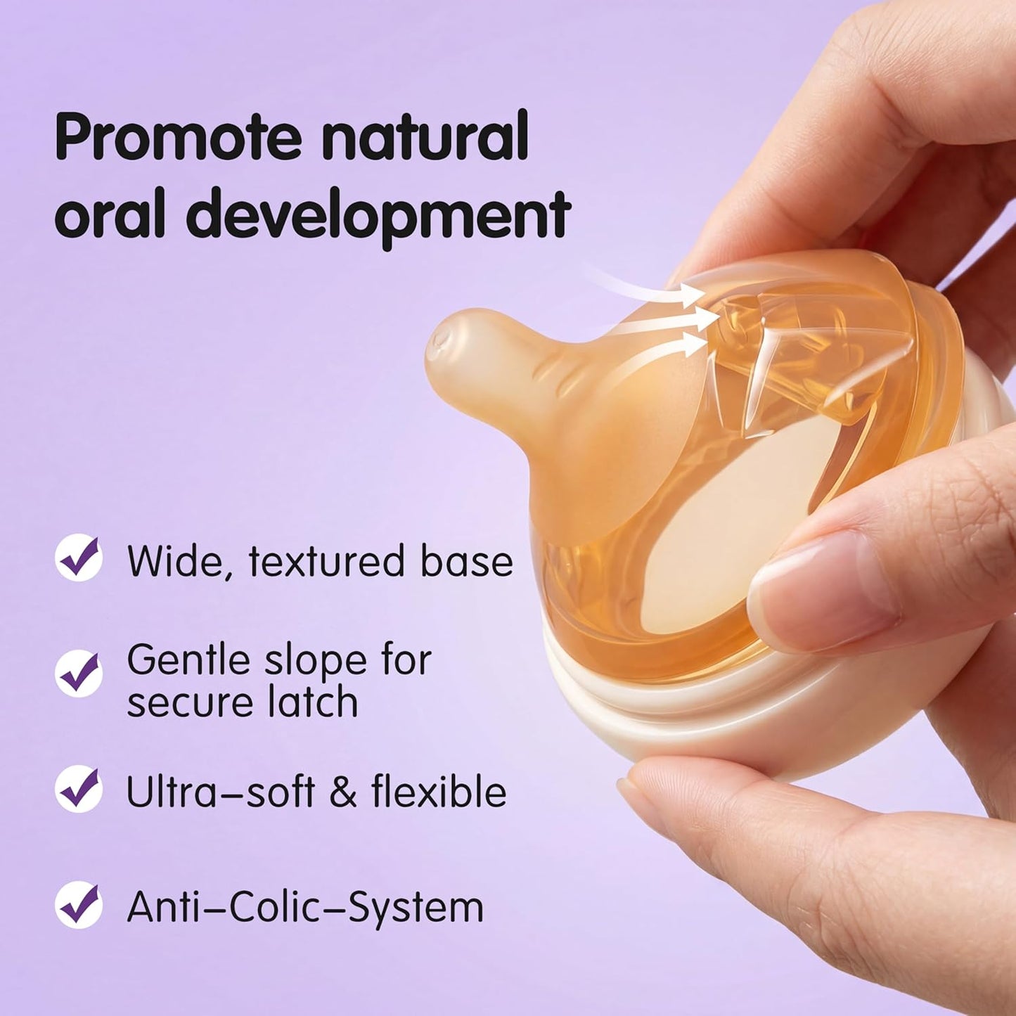 Silicone Bottle Nipple, Anti Colic Nipples for Baby, Natural Flow Baby Bottle Silicone Nipple,Large Flow (L), 6+ Months, 4 Counts (Pack of 1