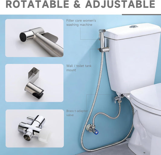 Handheld Bidet Sprayer for Toilet with Filter, Adjustable Water Pressure Stainless Steel Jet Spray for Toilet, Filtered Fresh Water for Feminine Wash and Cloth Diaper Rinsing