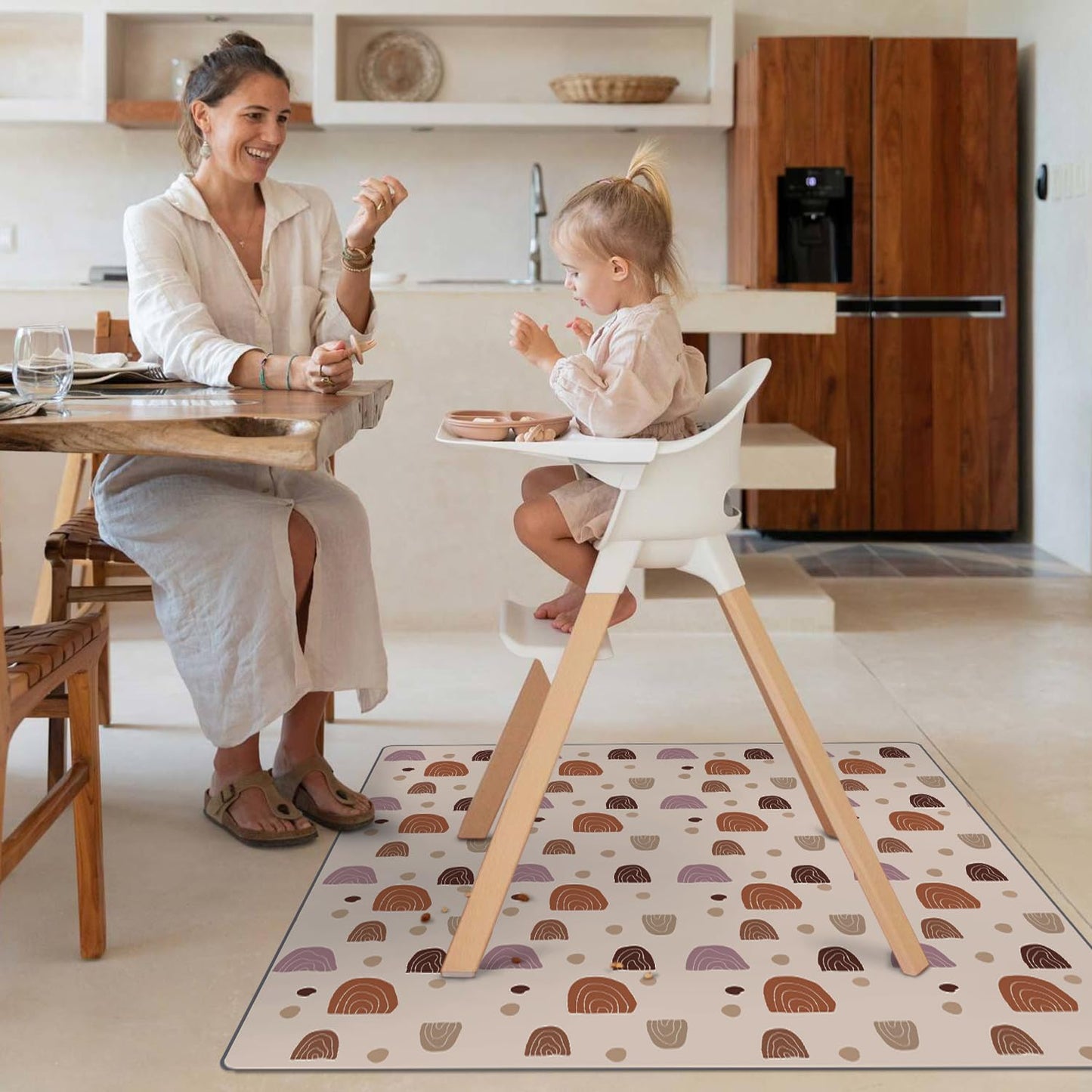 Blissful Diary Baby Splat Mat for Under High Chair, 50.4 x 50.4 Inch Wipeable Splash Mat, Waterproof and Washable, Anti-Slip Floor Protector, Retro Rainbow