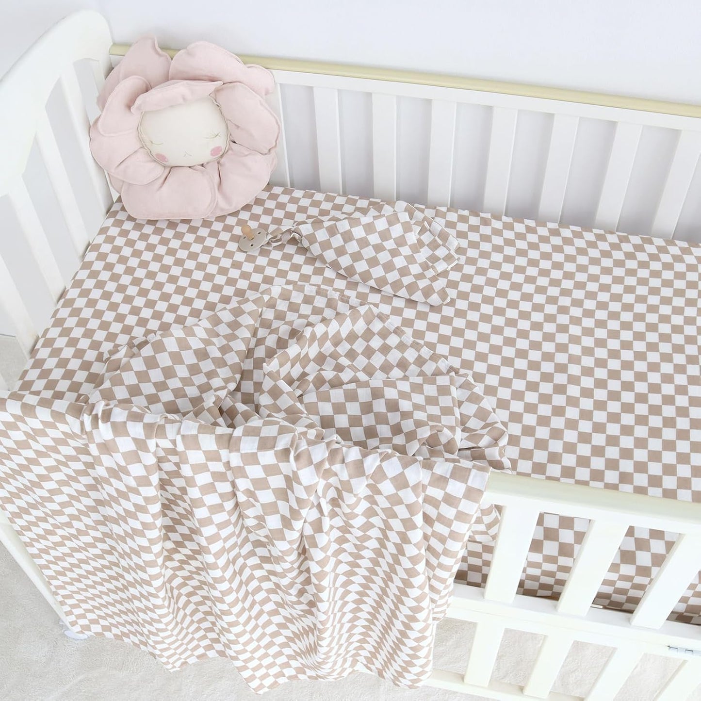 LifeTree Crib Sheets for Baby Unisex - Muslin Fitted Crib Sheets Toddler Bed Sheet, 70% Viscose from Bamboo and 30% Cotton, Fits Mini Crib & Pack and Play Playard, Bear, 26in x 38in