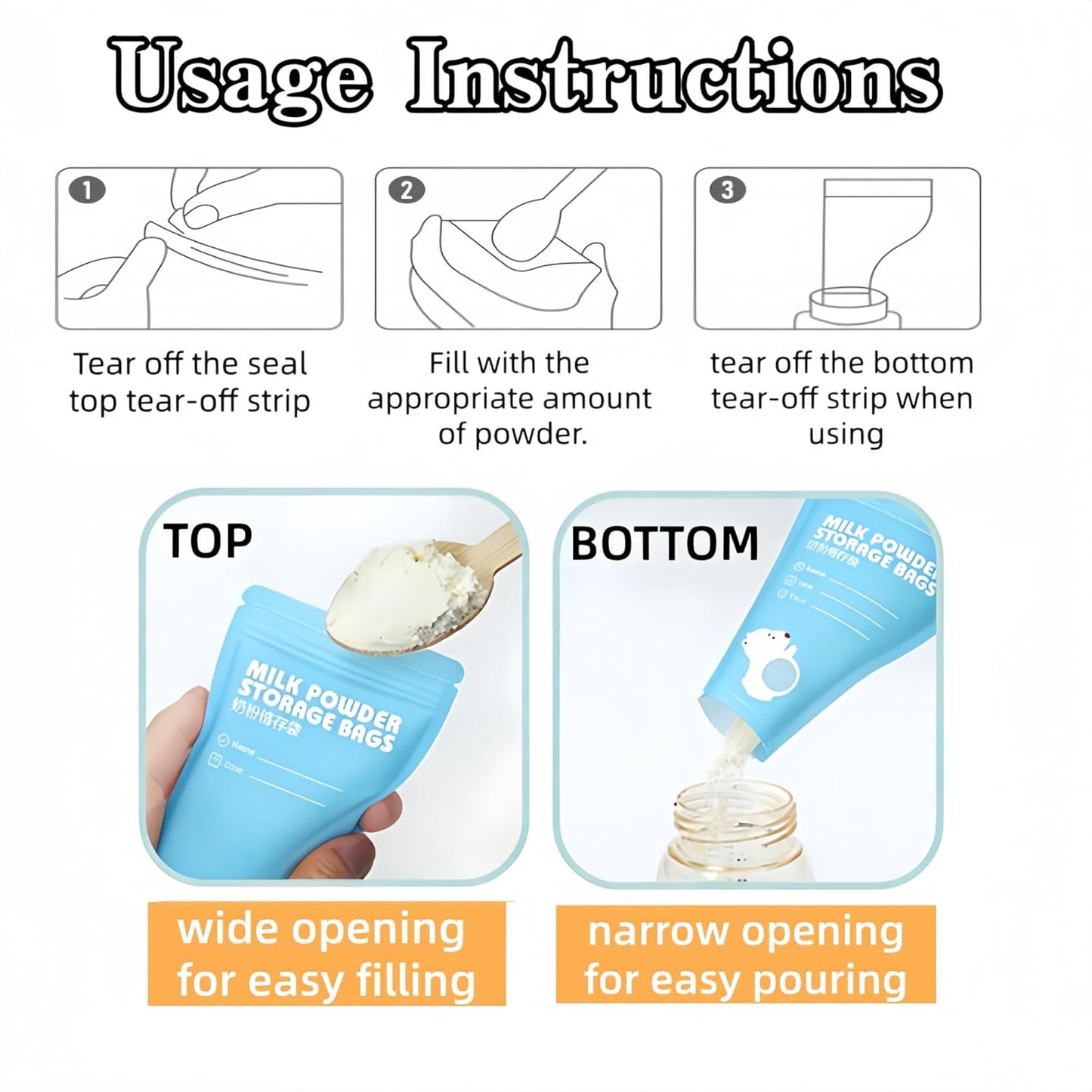 30 Pack 3.94x7.87 inch Writable Bulk Disposable Powder Bags for Travel Sample Dispenser Baby Formula Storage Container Transparent Window Portable Protein Powder Leakproof Pouches