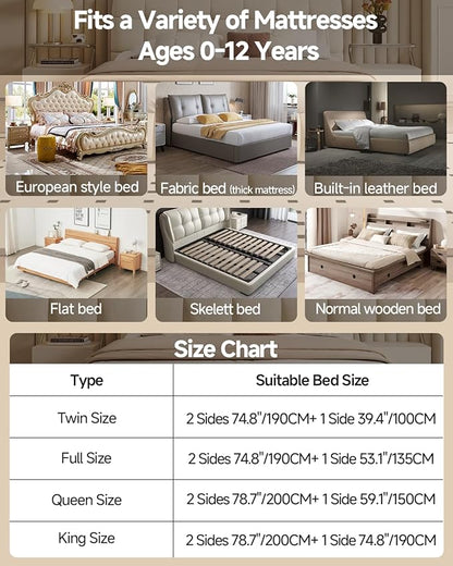3-Piece Queen Size Bed Rail for Toddlers, Baby Bed Rail Guard with Height Adjustable Toddlers Bed Rail, Kids Safety Bed Rail for Queen Size Bed (78.7"x78.7"x58.6" - Grey)