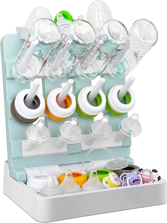 Baby Bottle Drying Rack, Vertical Standing Bottle Dryer Rack Holder-Space Saving Baby Bottle Drying Rack for Countertop-Holds Up to 12 Baby Bottles & Cup(Gray & Khaki)