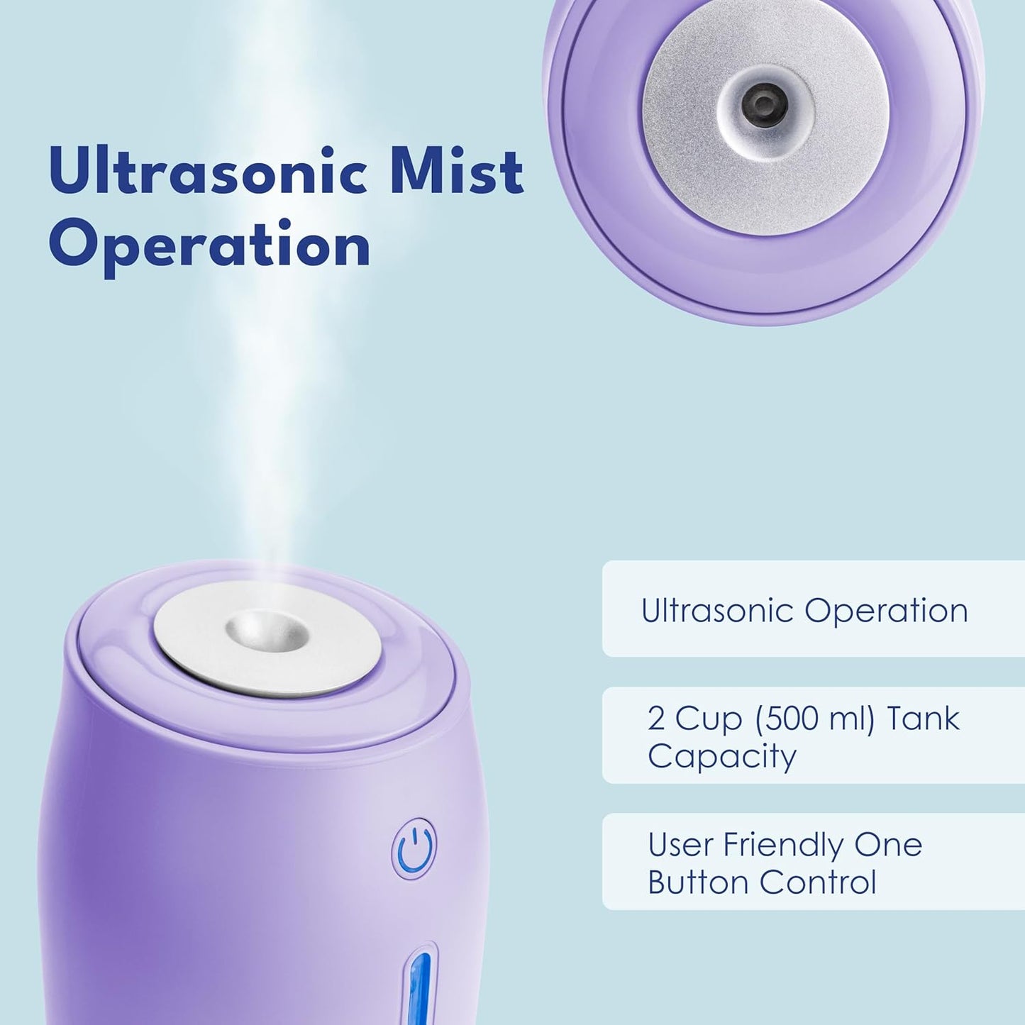 LivePure Cool Mist Humidifiers for Bedroom. Small Humidifier for Babies, Nursery, Plants, Office. Ultrasonic Cool Mist Humidifier w/Quiet Operation, USB-C Rechargeable. Rose Quartz