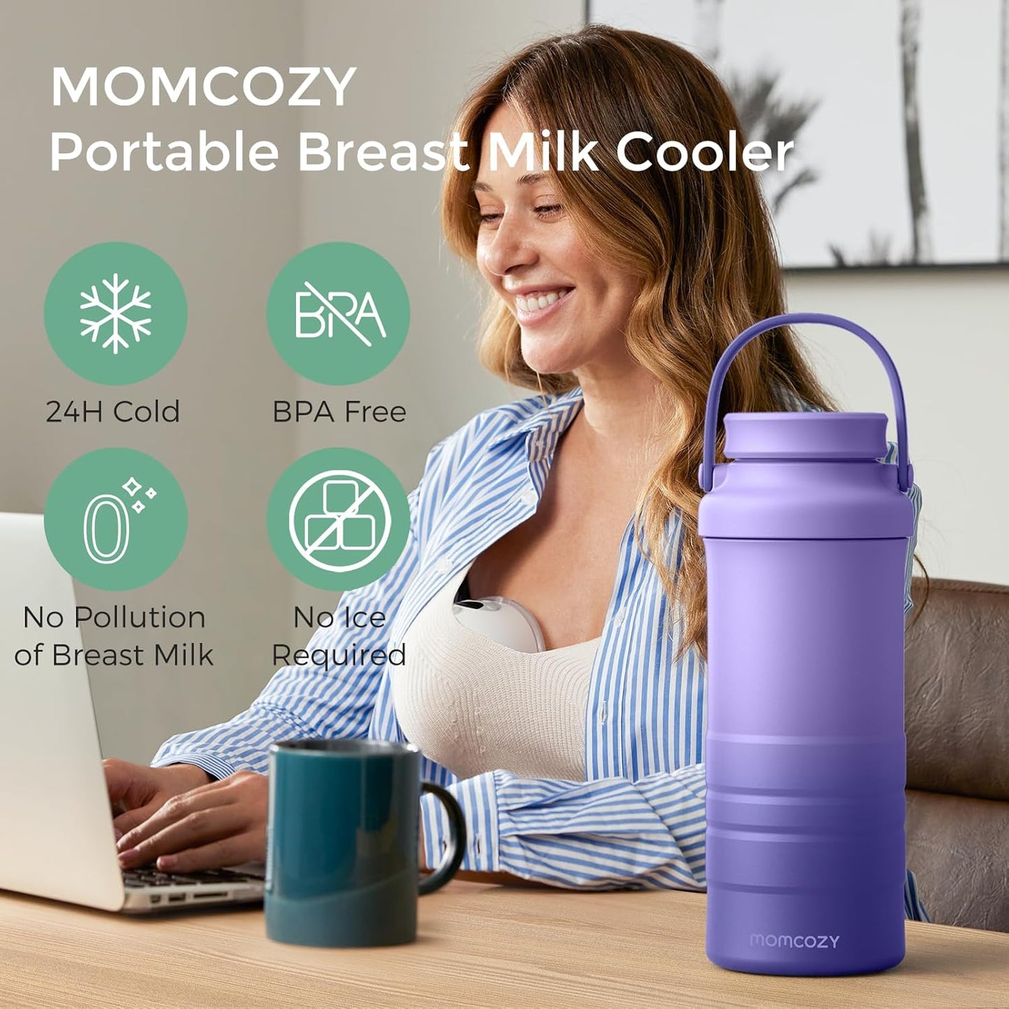 Momcozy 22oz Portable Breast Milk Cooler for Outdoor, Life Saver with 360° Total Cooling for 24 Hours, Larger Capacity Travel Breastmilk Chiller with 2pcs Baby Bottles for Breastmilk Storage