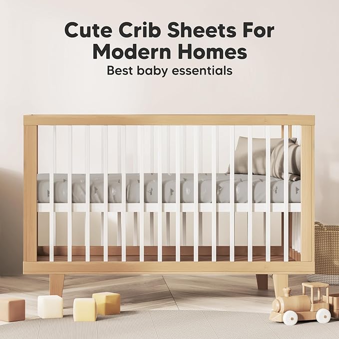 KeaBabies 2-Pack Organic Crib Sheets for Boys, Girls - 52x28 Fitted Crib Mattress Sheet Neutral, Breathable Jersey Cotton Cover for Baby Bed, Toddler Mattress, Soft & Cute Prints (Savannah)