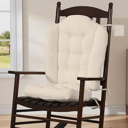 idee-home Wingback Rocking Chair Cushions Indoor, Glider Rocker Replacement Cushions with Removable Corduroy Cover, Wooden Adirondack Chair Pad Non-Slip Bottom Tufted Seat Pads with Ties, Green