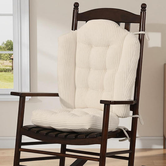 idee-home Wingback Rocking Chair Cushions Indoor, Glider Rocker Replacement Cushions with Removable Corduroy Cover, Wooden Adirondack Chair Pad Non-Slip Bottom Tufted Seat Pads with Ties, Green
