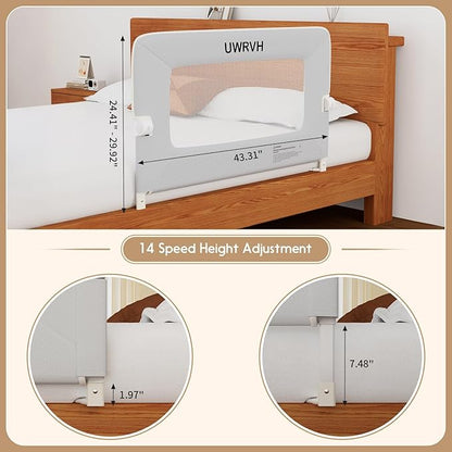 Folding Bed Rail Guard for Toddlers,Safety Toddler Bed Rails,Baby Bed Rails- U-Shape No Drilling Design, Universal Fit for Twin/Full/Queen/King/Bunk Beds (Grey, 43" L x 28" H)