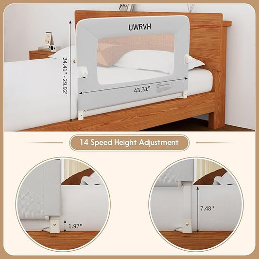 Folding Bed Rail Guard for Toddlers,Safety Toddler Bed Rails,Baby Bed Rails- U-Shape No Drilling Design, Universal Fit for Twin/Full/Queen/King/Bunk Beds (Grey, 43" L x 28" H)