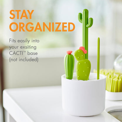 Boon Cacti Bottle Cleaning Brush Set - Includes Bottle Brush, Nipple Brush, Detail Brush, and Straw Brush - Baby Bottle Brush Set for Bottle Drying Rack - Baby Essentials - 4 Count