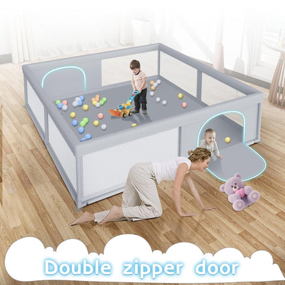 besuhot Large Baby Playpen 79x79 Inch, Playpens for Babies and Toddlers, Indoor & Outdoor Extra Large Kids Activity Center, Baby Play Yard with Zipper Gates.