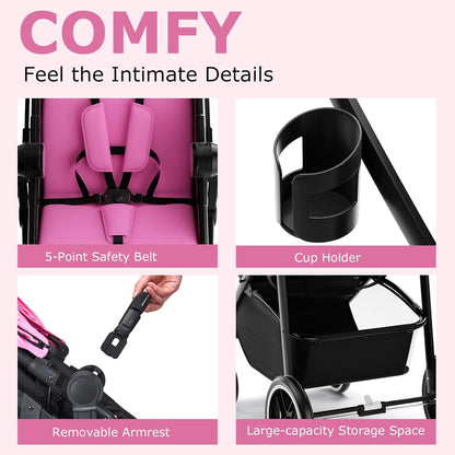 INFANS 2 in 1 Baby Stroller, High Landscape Infant Stroller & Reversible Bassinet Pram, Foldable Pushchair with Adjustable Canopy, Storage Basket, Cup Holder, Suspension Wheels (Black)