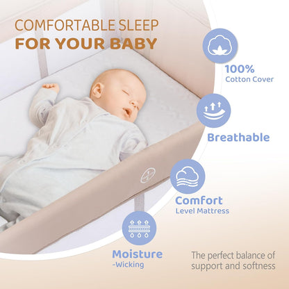 JOYMOR 7 in 1 Bedside Bassinet with Changing Table, All in One Nursery Center, Bedside Sleeper with Mattress, Sheet, Canopy, Storage Shelf,Gray