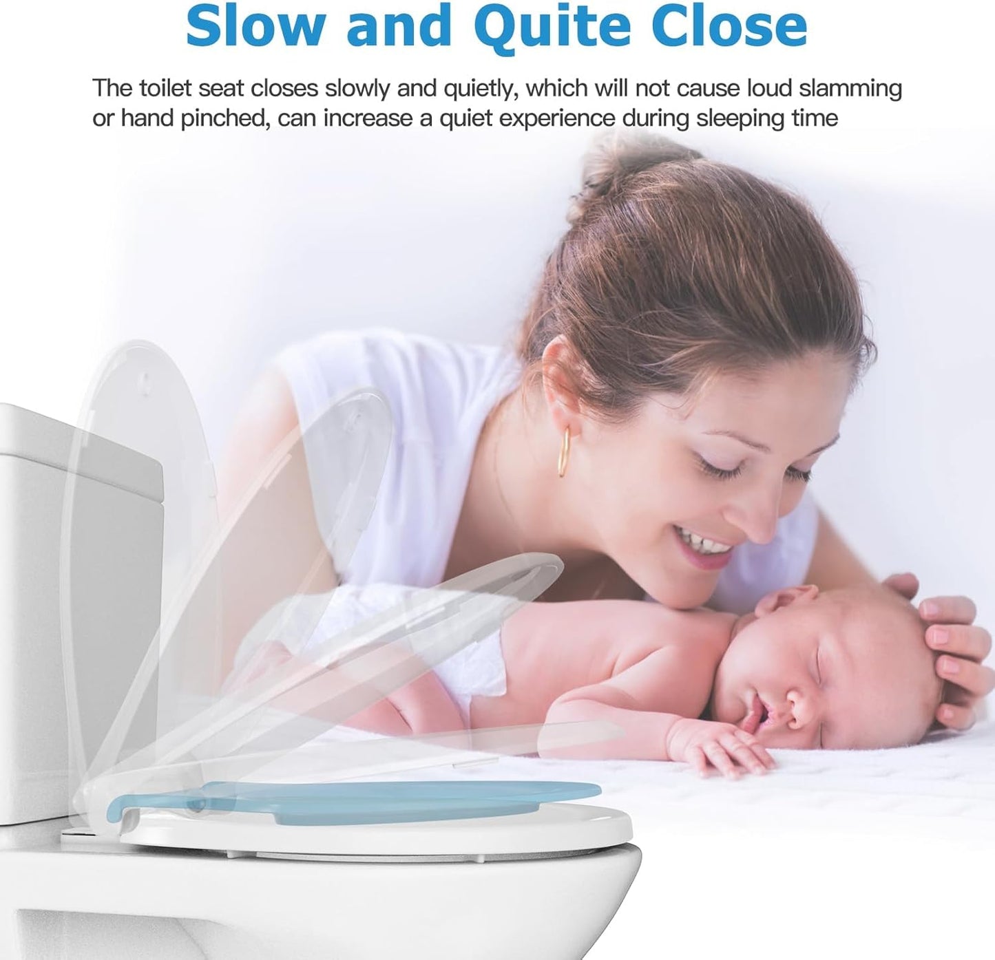 17" White Round Toilet Seat for Adult and Child, Built-In Potty Training Seat with Soft Quiet Close Non-Slip Design, Magnetic Kids Seat and Cover for Round/Oval Toilets, Easy to Install and Clean
